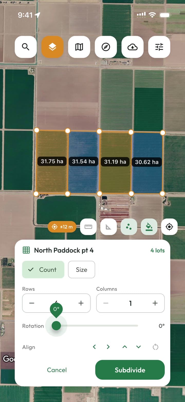 Acrea: Subdivide a parcel