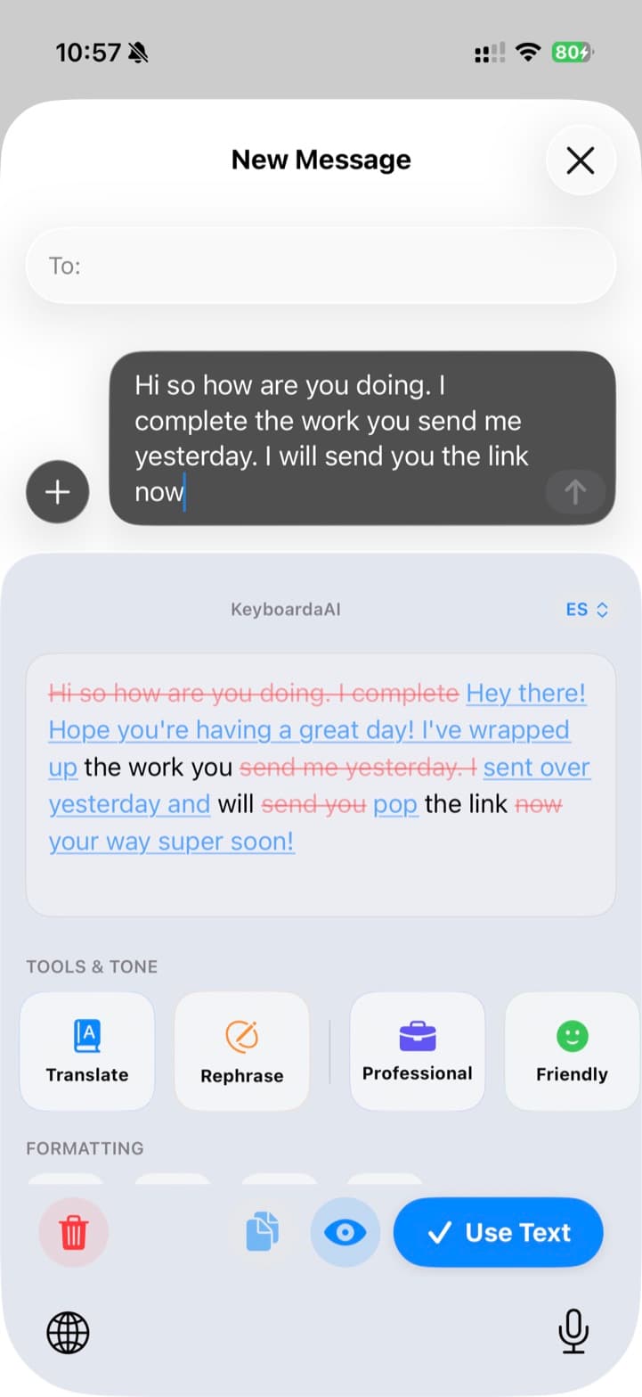 Keyboarda AI: Rewrite, shown as a diff