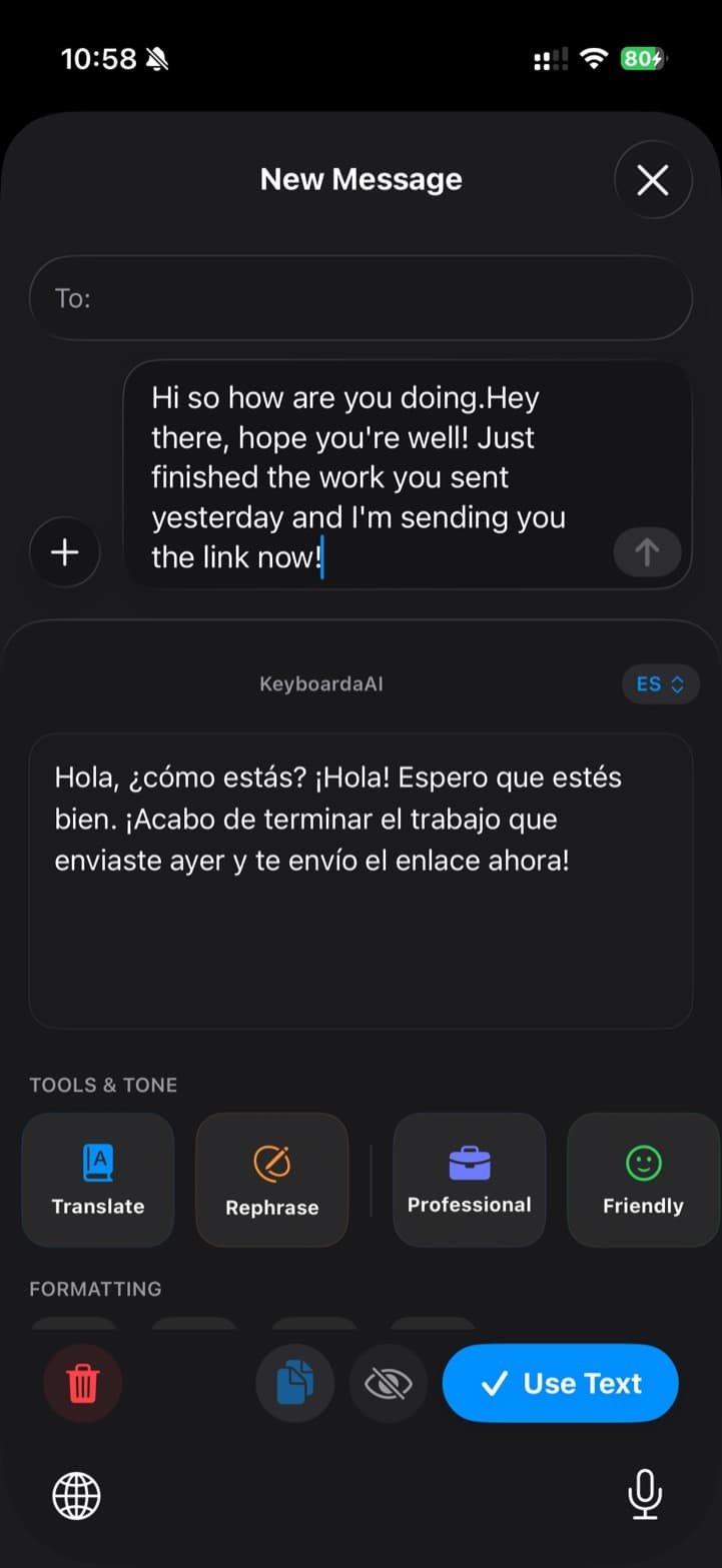 Keyboarda AI: Translate in place